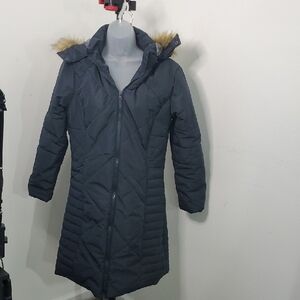 Sporto Charcoal Puffer Coat with Faux Fur Hood
